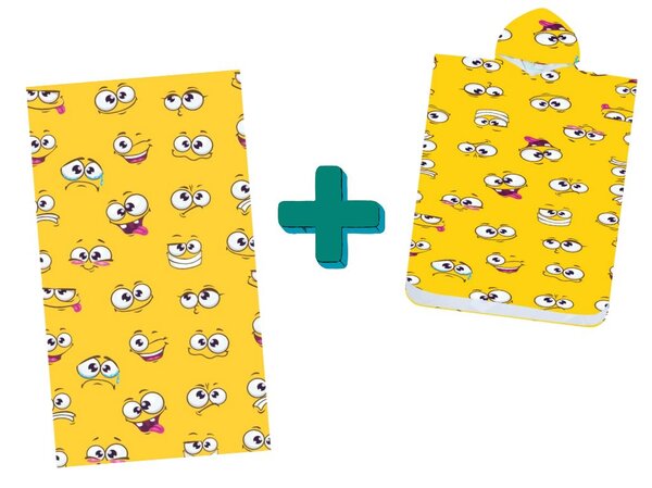Set de plaja SMILE – prosop 100×180 cm si poncho 80×145 cm, galben