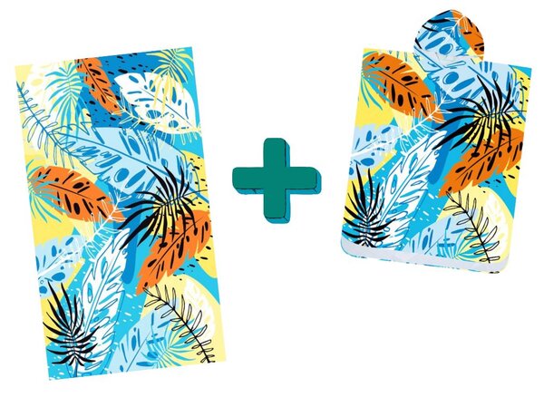 Poncho prosop de plaja SUMMER FRESH albastru-galben 80x145 cm