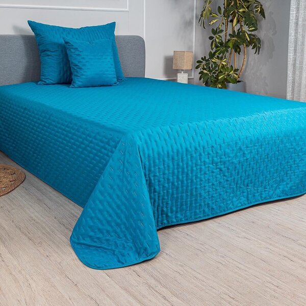 Cuvertura Din Bumbac Matlasat Premium -CuloareTurcoaz ,Pat Dublu 220x240 cm
