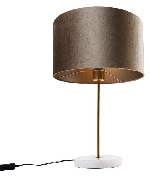 Lampă de masă din alamă cu abajur de catifea gri-maroniu 35 cm - Kaso