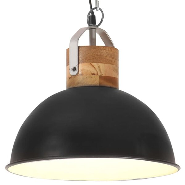 Lampă suspendată industrială, negru, 32 cm, mango, E27, rotund