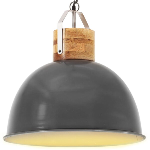 Lampă suspendată industrială, gri, 51 cm lemn mango, E27 rotund