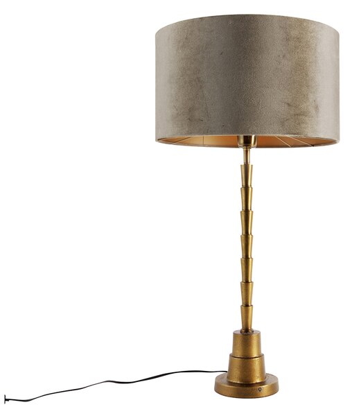 Lampă de masă bronz cu abajur de catifea verde 35cm - Pisos