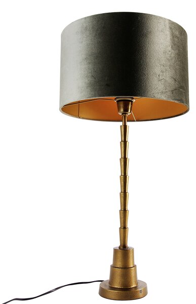 Lampă de masă bronz cu abajur de catifea verde 35cm - Pisos