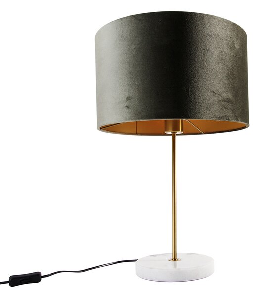 Lampă de masă alamă cu abajur de catifea verde 35cm - Kaso