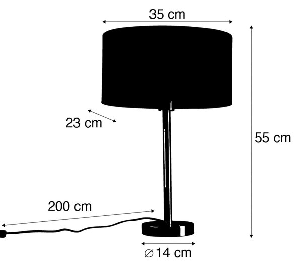 Lampă de masă alamă cu abajur oval din catifea cu design de frunze 35cm - Simplo