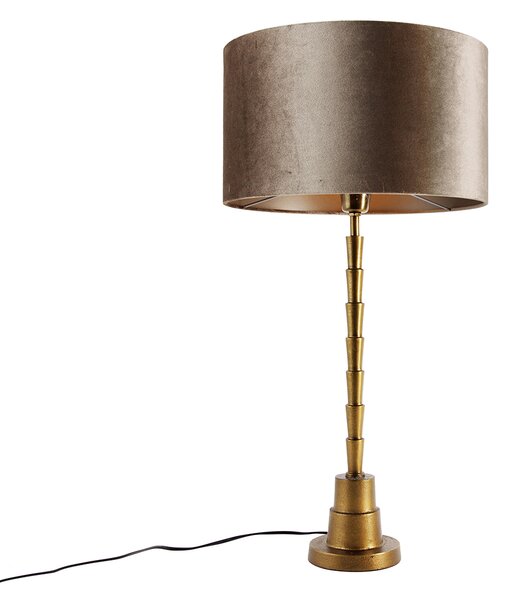 Lampă de masă bronz cu abajur de catifea gri-maroniu 35cm - Pisos