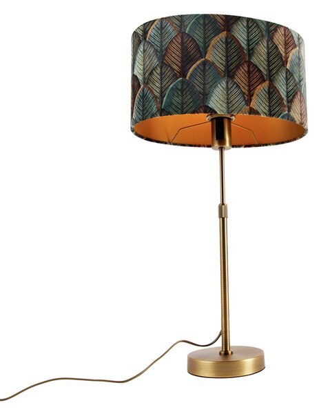 Lampă de masă bronz cu abajur oval din catifea cu design de frunze 35cm - Parte
