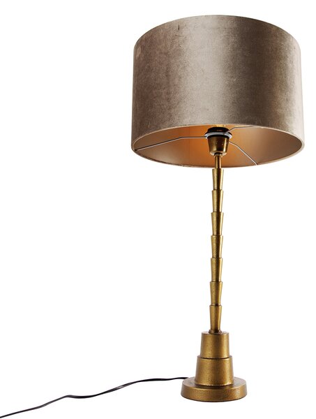 Lampă de masă bronz cu abajur de catifea gri-maroniu 35cm - Pisos