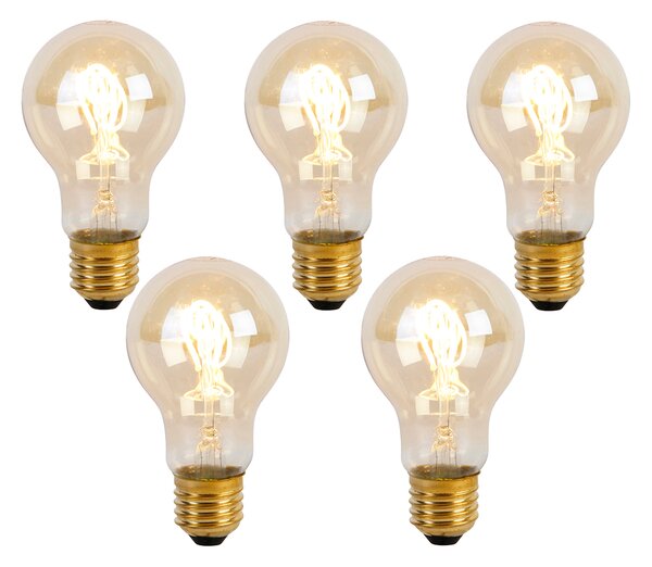 Set de 5 becuri cu filament spiralat LED E27 A60 Goldline 2W 150lm 2200K