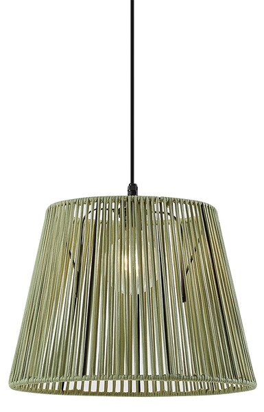 Lampa suspendată de exterior neagră cu abajur din frânghie verde IP44 - Cava Jayla