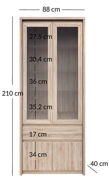 Vitrină Noella 2D2W1S (Stejar sonoma). 1053121