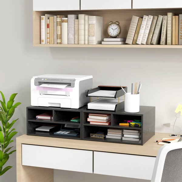 HOMCOM Cabinet pentru Imprimantă cu 2 Rafturi, Birou din Lemn și Cabinet de studiu cu Roți, 47x40x22.5 cm, Negru | Aosom Romania