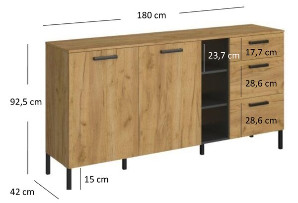 Comodă Shanna (Stejar craft auriu + antracit). 1053219