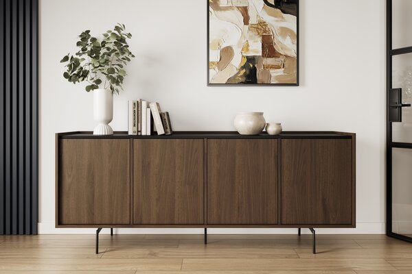 Comodă patru uși Zenar 200 cm - nuc elegant / negru
