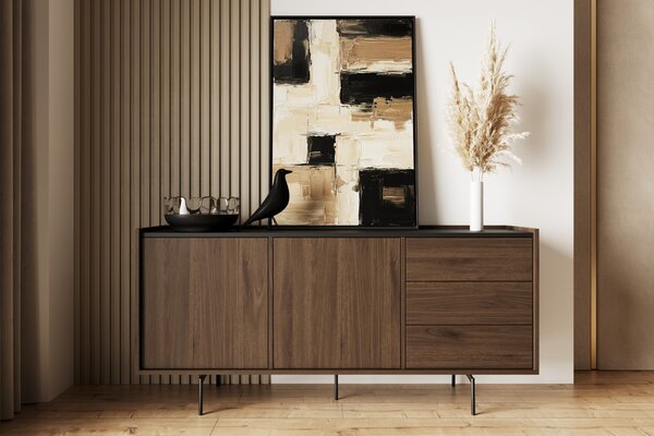 Comodă Zenar 170 cm cu sertare - nuc elegant / negru