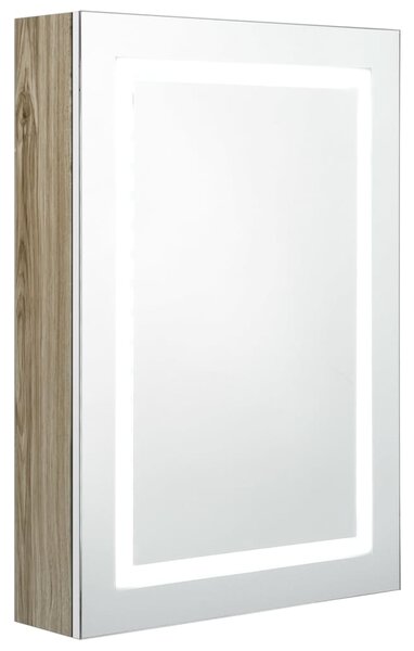 Dulap de baie cu oglindă și LED, alb și stejar, 50x13x70 cm