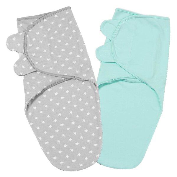 Set 2 sisteme de infasat reglabil 0-3 luni Kidizi Mint Grey Stars , bumbac 100%