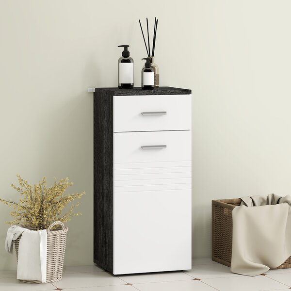 Kleankin Dulap Baie din Lemn cu Sertar și Rafturi, Design Alb și Negru | Aosom Romania