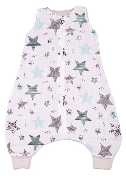 Sac de dormit cu picioare de vara din muselina 6-18 luni Kidizi All Mint Stars, 0.5 tog