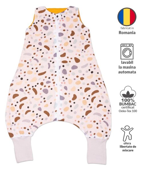 Sac de dormit cu picioare de vara din muselina 6-18 luni Kidizi Stone, 0.5 tog