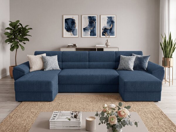 Coltar extensibil in forma de U TAVERO, albastru inchis, 321x140 cm