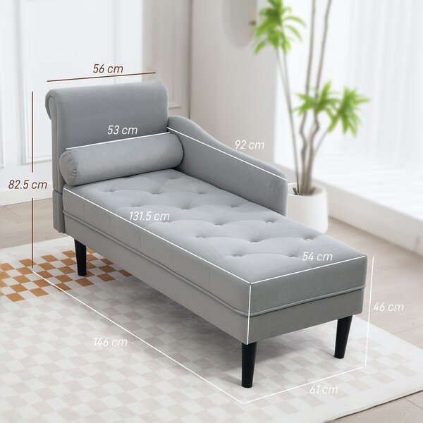 HOMCOM Canapea Chaise Longue cu tapițerie cu efect de catifea, gri | Aosom Romania