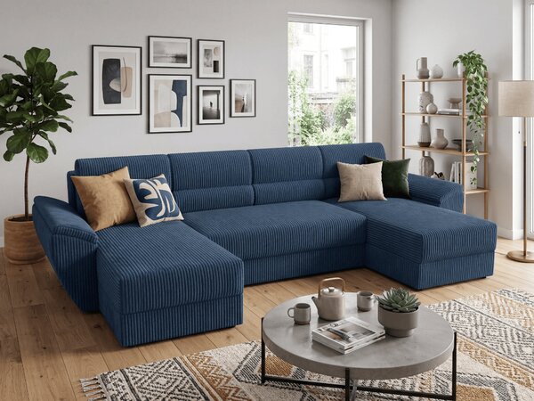 Coltar extensibil in forma de U TAVERO, albastru inchis, 321x140 cm