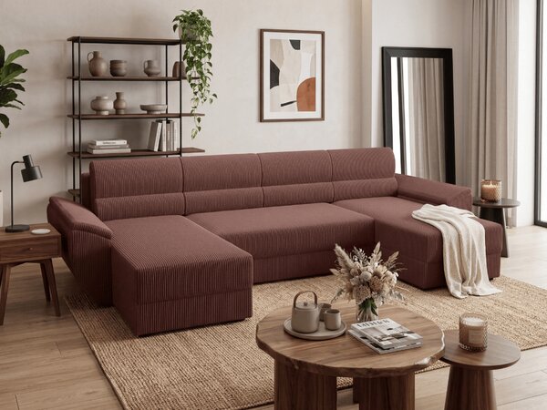 Coltar extensibil in forma de U TAVERO, roz inchis, 321x140 cm