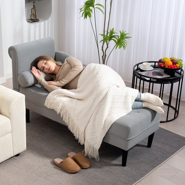 HOMCOM Canapea Chaise Longue cu tapițerie cu efect de catifea, gri | Aosom Romania