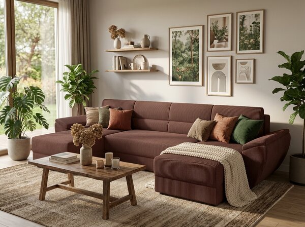 Coltar extensibil in forma de U TAVERO, roz inchis, 321x140 cm