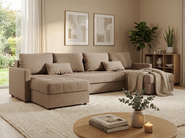 Coltar extensibil in forma de U VENORIA, bej, 285x146 cm + 2 perne GRATUIT