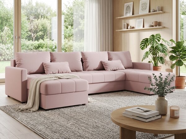 Coltar extensibil in forma de U VENORIA, roz pudra, 285x146 cm + 2 perne GRATUIT