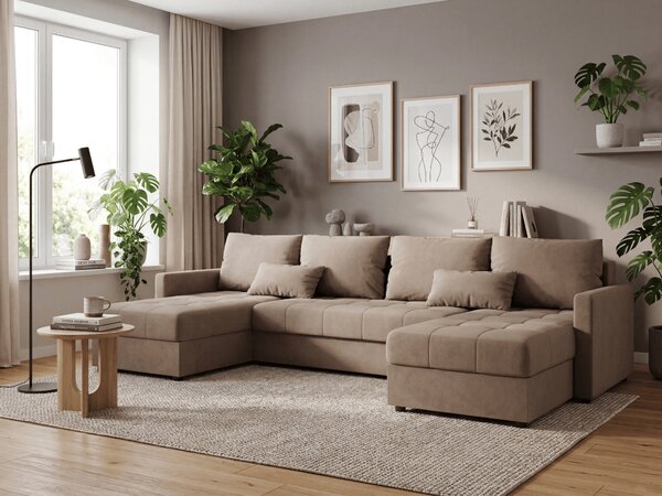Coltar extensibil in forma de U VENORIA, bej, 285x146 cm + 2 perne GRATUIT