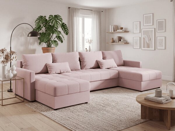 Coltar extensibil in forma de U VENORIA, roz pudra, 285x146 cm + 2 perne GRATUIT