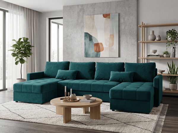 Coltar extensibil in forma de U VENORIA, petrol, 285x146 cm + 2 perne GRATUIT