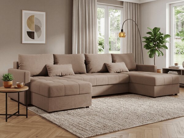 Coltar extensibil in forma de U VENORIA, bej, 285x146 cm + 2 perne GRATUIT