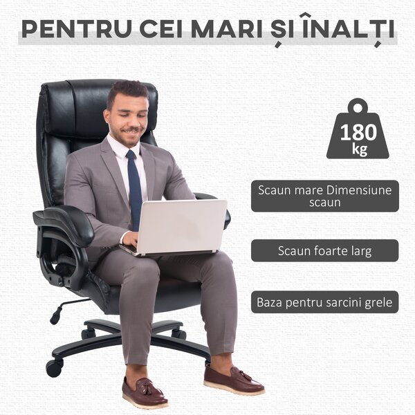 Vinsetto Scaun de Birou cu Masaj Vibrații Încălzire Piele PU Înălțime Ajustabilă Roti Pivotante Negru | Aosom Romania