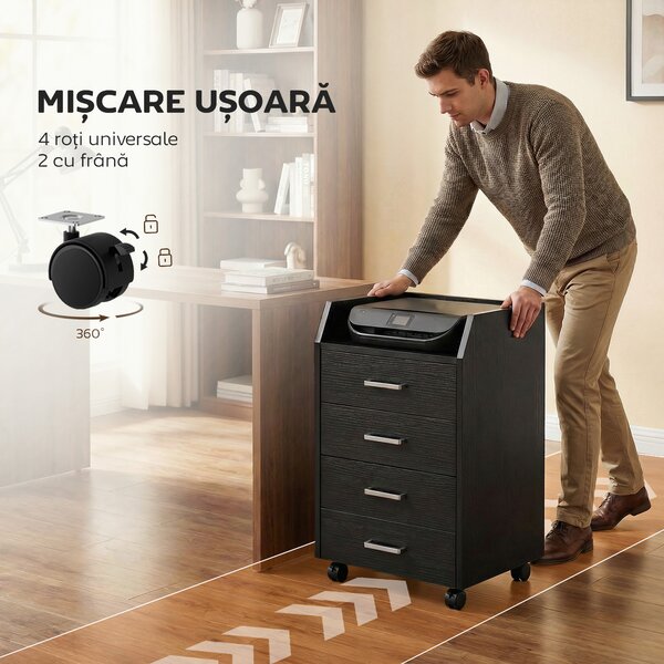 Vinsetto comodă birou,comodă birou cu roți, comodă documente, comodă pe roți, comodă cu sertare, mobilier birou | Aosom Romania