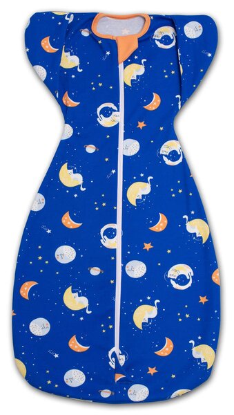 Sistem de infasat bebe Kidizi Swaddel Confort UP Space Cats 1-6 luni – anti reflex Moro, mansete reversibile, 100% bumbac, 0.5 TOG