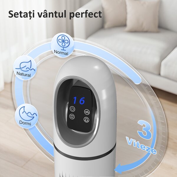 HOMCOM Ventilator Vertical pentru Dormitor, Ventilator Oscilant 70°, 4 Moduri, 3 Viteze, Timer 24 Ore, Display LED și Telecomandă, 110 cm, Alb | Aosom Romania