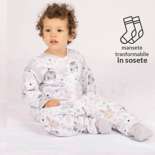 Sac de dormit copii din bumbac cu picioare si maneci detasabile 18-36 luni Kidizi Forest Friends, 1 tog, pentru toamna-iarna, bumbac 100%