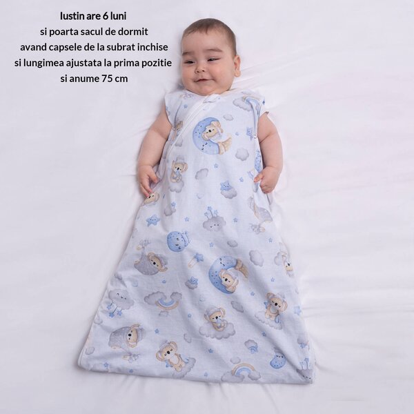 Sac de dormit copii din bumbac reglabil 0-24 luni Kidizi Koala Dreams Blue, 1 tog