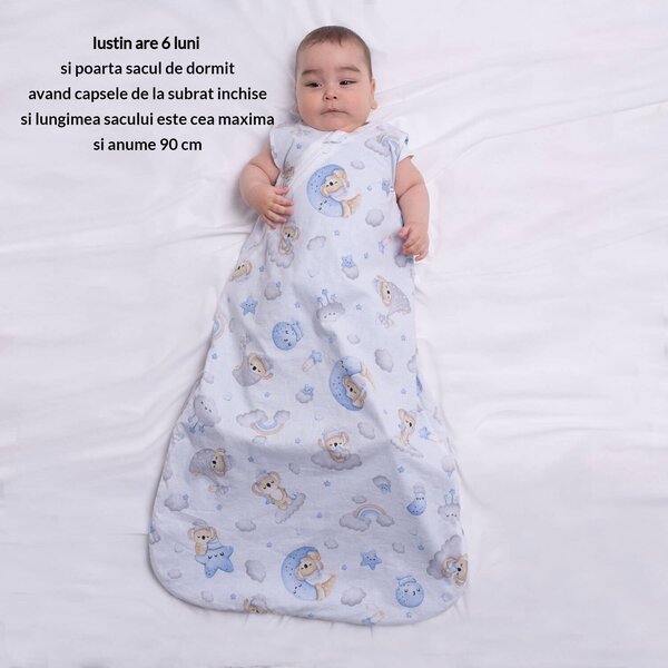 Sac de dormit copii din bumbac reglabil 0-24 luni Kidizi Koala Dreams Blue, 0.5 tog