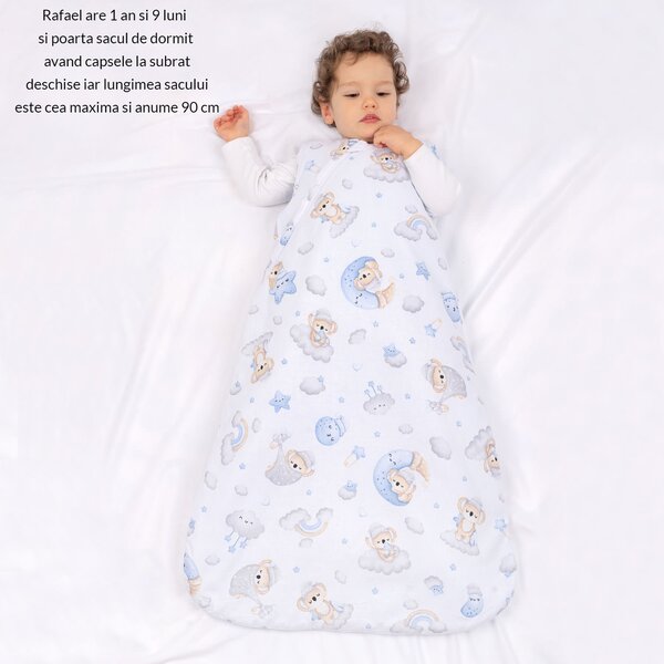 Sac de dormit copii din bumbac reglabil 0-24 luni Kidizi Koala Dreams Blue, 1 tog