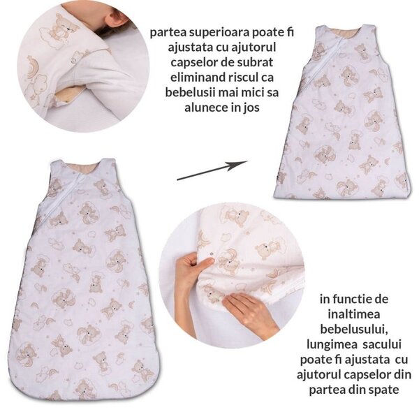 Sac de dormit copii din bumbac reglabil 0-24 luni Kidizi Loving Ballet, 0.5 tog