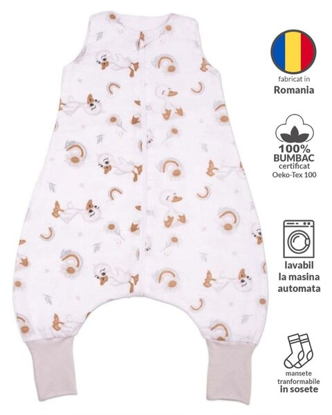 Sac de dormit cu picioare de vara din muselina 6-18 luni Kidizi Ducky, 0.5 tog, 100% bumbac