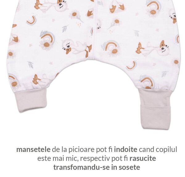 Sac de dormit cu picioare de vara din muselina 6-18 luni Kidizi Ducky, 0.5 tog, 100% bumbac