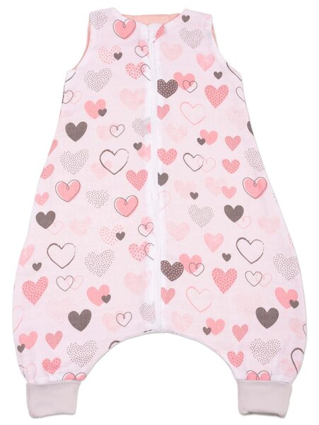 Sac de dormit cu picioare de vara din muselina 6-18 luni Kidizi Pink Hearts, 0.5 tog, 100% bumbac