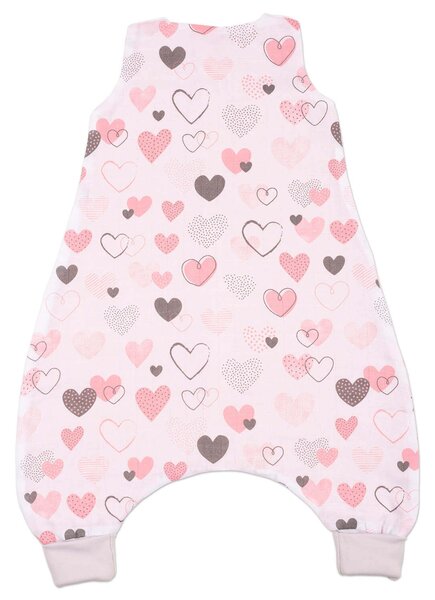 Sac de dormit cu picioare de vara din muselina 6-18 luni Kidizi Pink Hearts, 0.5 tog, 100% bumbac